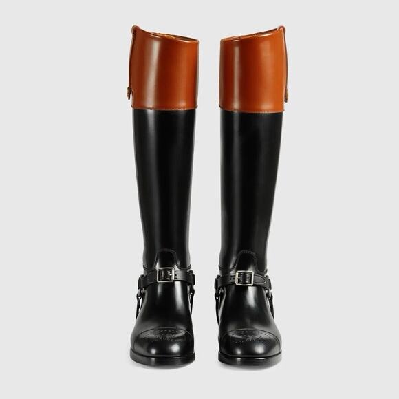 Gucci Zelda Horsebit Harness Knee High Two Tone Leather Boots US 7 NWB $2K - Picture 1 of 15